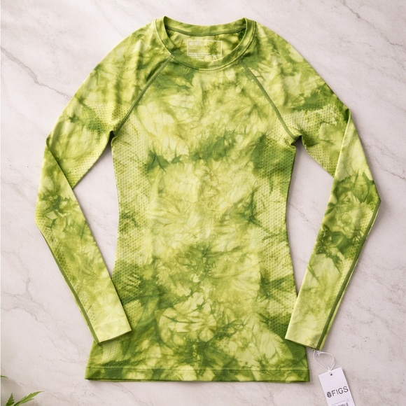 FIGS Salta Seamless Green Tie Dye XS Underscrub Long Sleeve Compression Stretchy - Picture 2 of 10